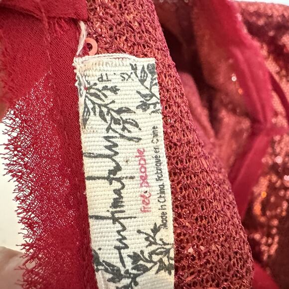 Free People Time To Shine Allover Sequin Slip Dress Size XS Red Mini Glam Grunge - Picture 12 of 13